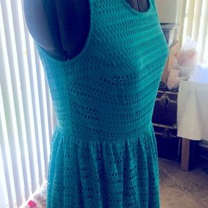 Aqua lined eyelet polyester above the knee sleeveless dress